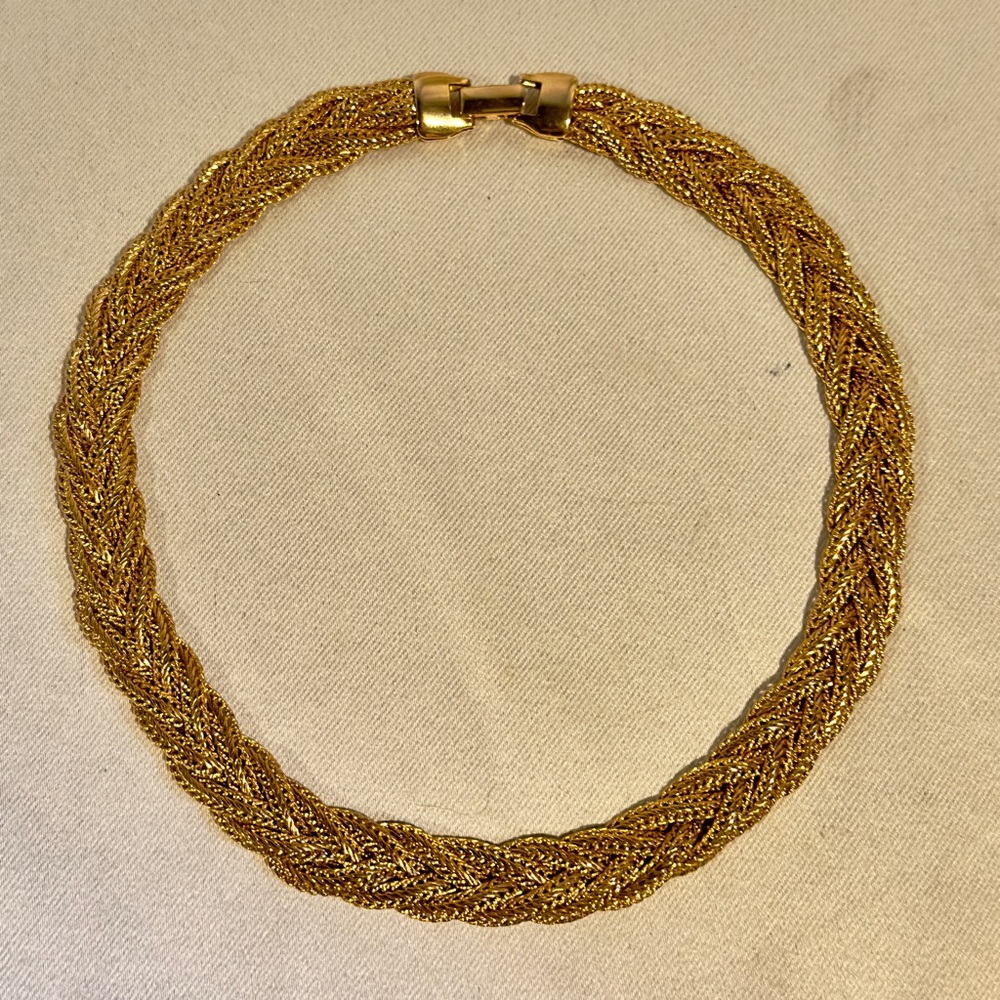 Vintage Runway Bold Braided Rope Choker Necklace Mayte Gold-16.5